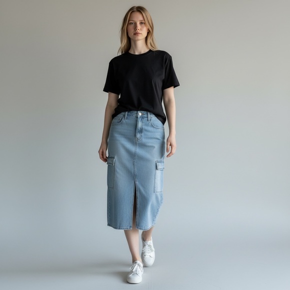 Hollister Dresses & Skirts - Hollister Light Blue Cargo Denim / Jean Skirt/ Country Western Style